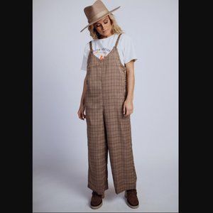 NWT Plaid Calico Wide Leg Brooklyn Jumper Overalls